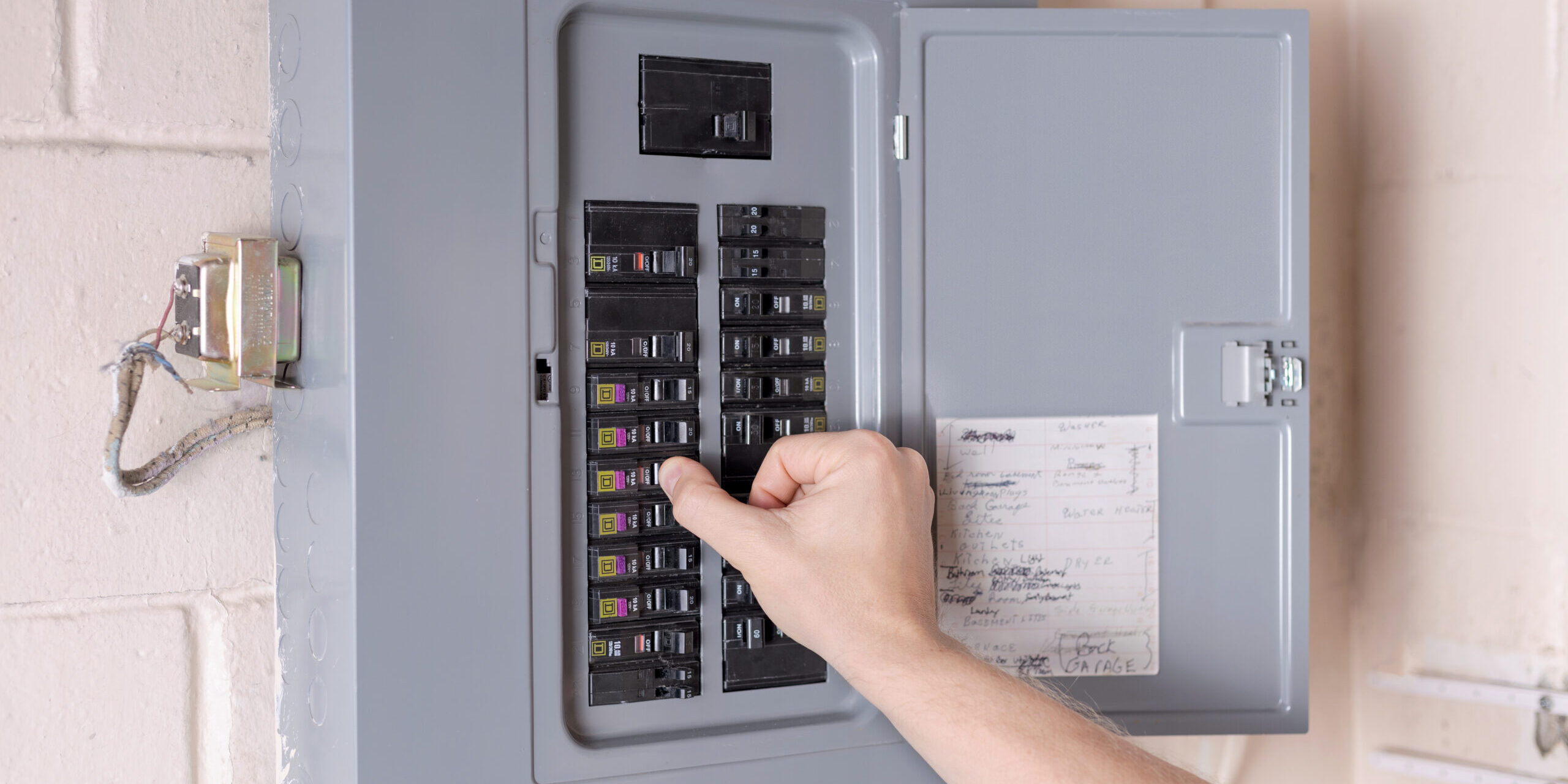 Turning on power at the electrical service panel. Resetting tripped circuit breaker Tripped Breaker